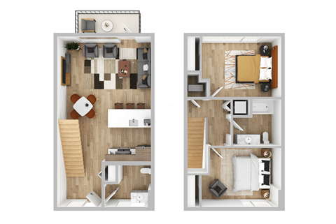 Floor plan for 2 beds, 2 baths, 1041 sqft